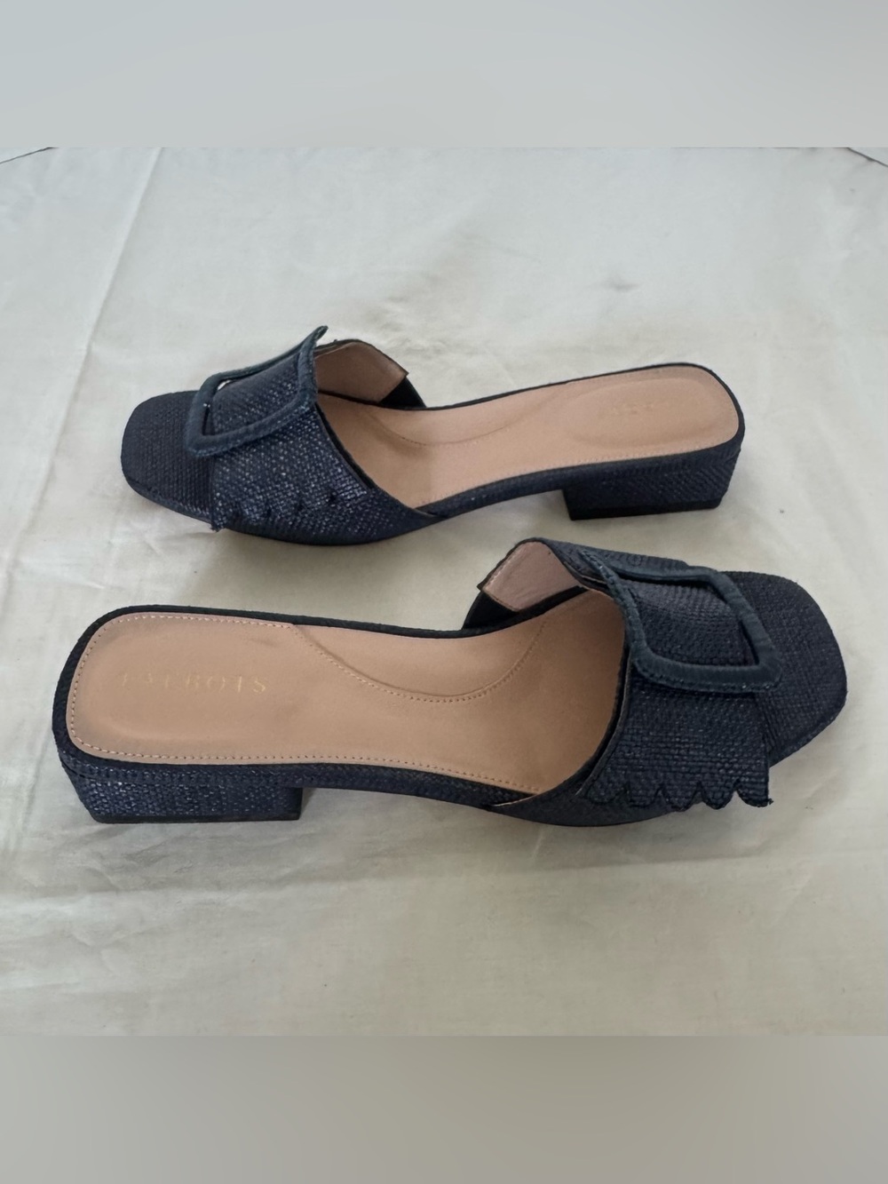 Talbots Dark Navy Textured Buckle Slide Mules Size 10M